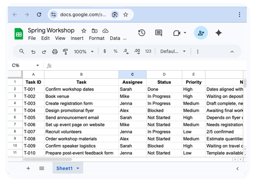 Your existing spreadsheet