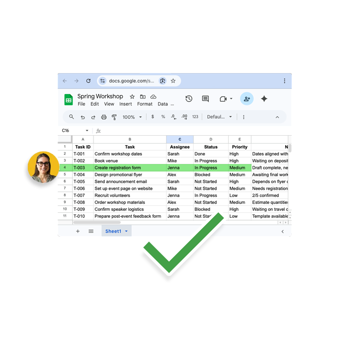 Status written back to spreadsheet